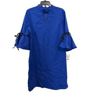 Julia Jordan Cobalt Blue Dress Womens Size 14 Bell Sleeve Tie Detail Stretch Pol